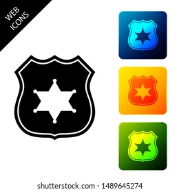 Police badge icon isolated on white background. Sheriff badge sign. Set icons colorful square buttons. Vector Illustration