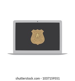 Police badge icon in a laptop, vector illustration design. Police collection.