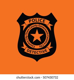 Police badge icon. Orange background with black. Vector illustration.