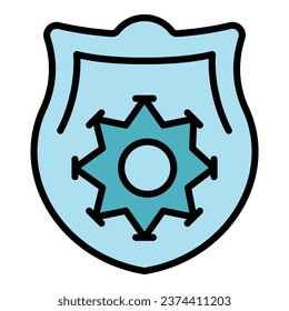 Polizeischild Symbol UmrissVektorgrafik. Handschellen Sie ins Gefängnis! Strafanstalt