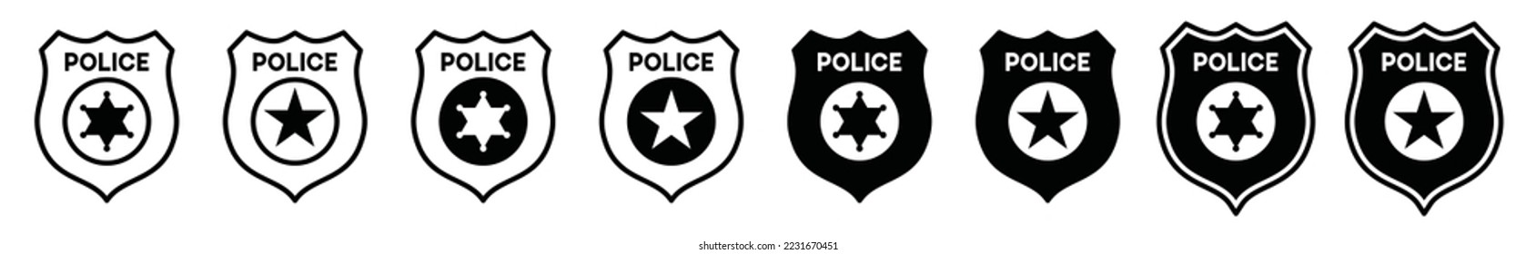 Police badge icon. Policeman star badge icon vector. Shield with star in flat and outline style logo design. Protect shield police or security line icon, symbol illustration