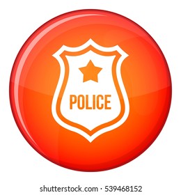 Police badge icon in red circle isolated on white background vector illustration