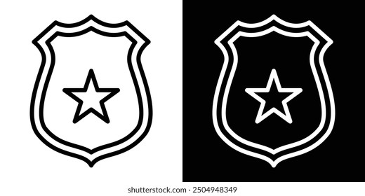 Police badge icon set in black and white stroke.