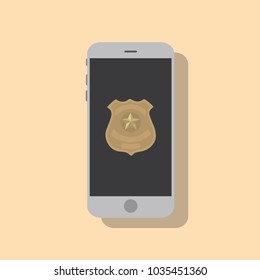 Police badge icon in a smartphone, vector illustration design. Police collection.