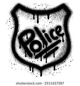 Police badge icon Spray painted in graffiti style isolated on white background.