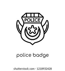 Police badge icon. Trendy modern flat linear vector Police badge icon on white background from thin line law and justice collection, editable outline stroke vector illustration