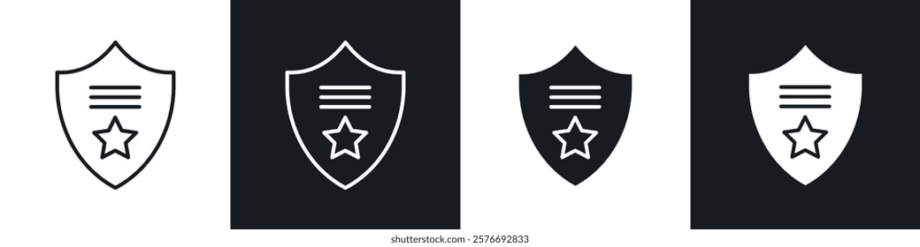 Police badge icons collection in black and white solid and line style