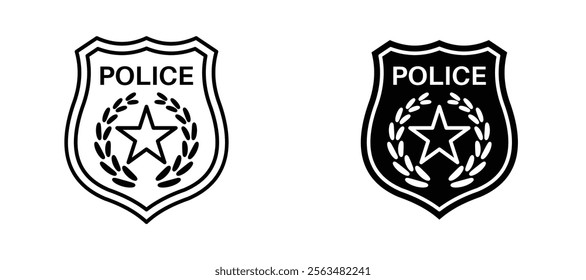 Police badge icons in outline and fill. vector illustration for ui.