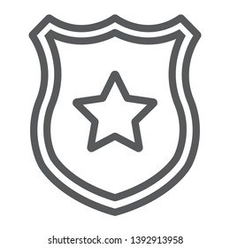 Police Badge Line Icon, Officer And Law, Shield With Star Sign, Vector Graphics, A Linear Pattern On A White Background, Eps 10.
