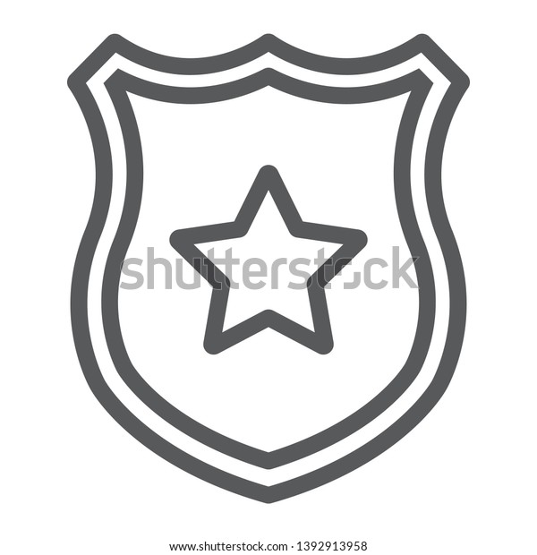 Police badge line icon, officer and law, shield with\
star sign, vector graphics, a linear pattern on a white background,\
eps 10.