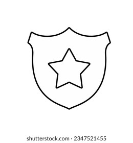 Police badge line icon. Shield with star sign, vector graphics, on a white background.