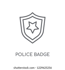 Police badge linear icon. Modern outline Police badge logo concept on white background from law and justice collection. Suitable for use on web apps, mobile apps and print media.