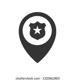 Police badge in location search gps marker pin icon.  