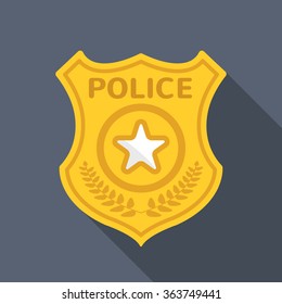 Police badge long shadow vector flat icon