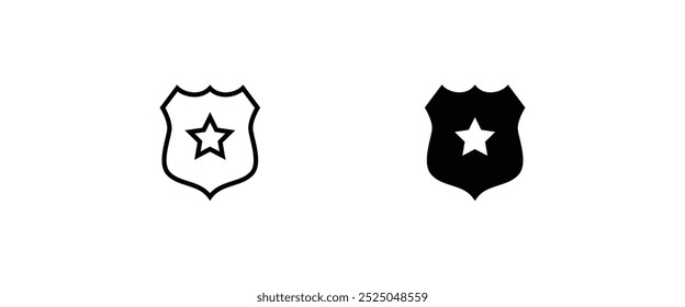 Crachá da polícia. Escudo militar da polícia. Segurança, manchas de futebol Linha do policial e conjunto de ícones planos, traço editável isolado no branco, ilustração vetorial linear, estilo de design de logotipo de símbolo