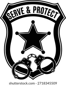 Crachá de polícia serve e protege ilustração vetorial para aplicação da lei e símbolo de oficial de segurança