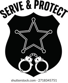Crachá de polícia serve e protege ilustração vetorial para aplicação da lei e símbolo de oficial de segurança