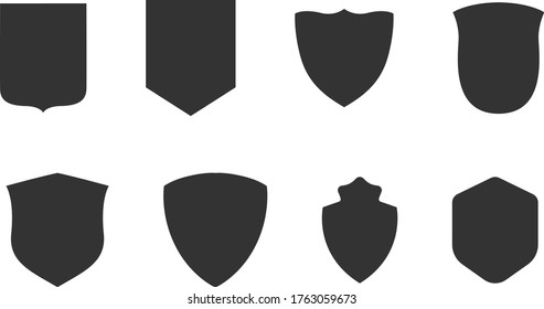 Police badge shape. icons Vector military shield silhouettes. Security patches isolated on white background. Illustration shield shape protection, black security and football badge vector