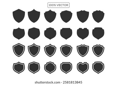 Police badge shape. Vector military shield silhouettes. Security, football patches isolated on white background. Illustration shield