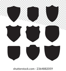 Police Badge Shaped Vector Military Shield Silhouettes: Black Security and Football Badges, Illustration of Shield Shape Protection.
