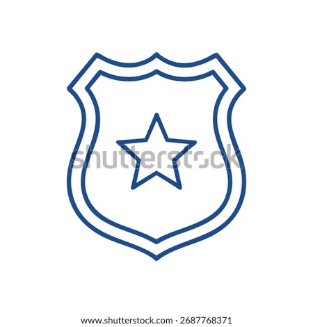 Police Badge Shield Icon. A clean outline of a law enforcement insignia, symbolizing authority, public protection, and maintaining order. Ideal for legal and security themes.