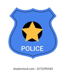 Police Badge With Star In Flat Vector Illustration Symbolizing Law Enforcement, Security, And Public Safety, Isolated On White Background.