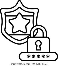 Um crachá com uma estrela e um cadeado. O distintivo é um símbolo de autoridade e proteção. A fechadura representa a necessidade de segurança. Conceito de aplicação da lei
