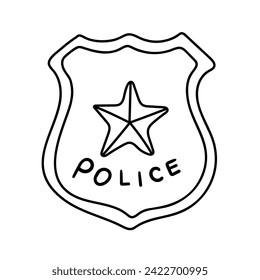 Police badge vector icon in doodle style. Symbol in simple design. Cartoon object hand drawn isolated on white background.