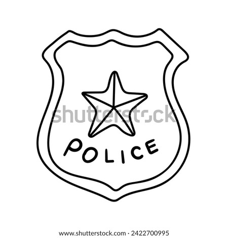 Police badge vector icon in doodle style. Symbol in simple design. Cartoon object hand drawn isolated on white background.