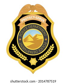Police badge vector. Sheriff, marshal label illustrations. Law enforcement emblems for national days. Ranger, policeman  medallions. Signs, stickers of security federal agent.