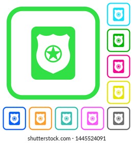 Police badge vivid colored flat icons in curved borders on white background