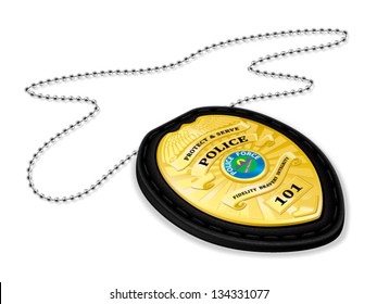 Police Badge With Wallet And Chain Detailed Vector