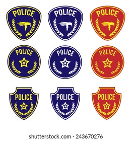 Police badges, blue and red