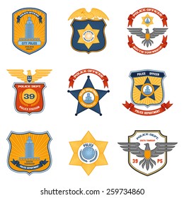 Police badges law enforcement and government colored set isolated vector illustration