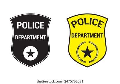 Police badges. Security officer and federal department signs, state policeman badge with star symbols vector set. Emergency service patches for detectives, cops and rangers, protection from crime.