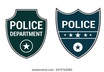 Police badges. Security officer and federal department signs, state policeman badge with star symbols vector set. Emergency service patches for detectives, cops and rangers, protection from crime.