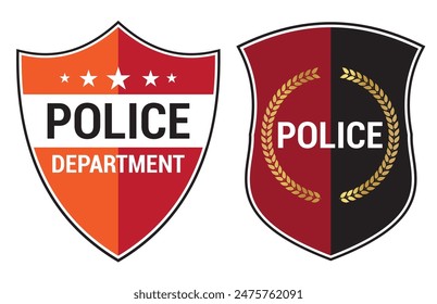 Police badges. Security officer and federal department signs, state policeman badge with star symbols vector set. Emergency service patches for detectives, cops and rangers, protection from crime.