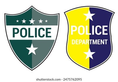 Police badges. Security officer and federal department signs, state policeman badge with star symbols vector set. Emergency service patches for detectives, cops and rangers, protection from crime.