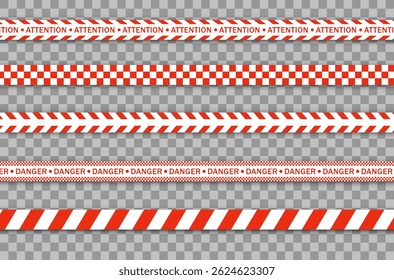Banda de policía y objeto de barrera en concepto de Vector para advertencia de banda Línea cruzada de escena del delito y área restringida con cinta de texto de atención Orden legal e ilustración de fondo aislados

