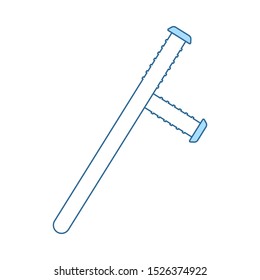 Police Baton Icon. Thin Line With Blue Fill Design. Vector Illustration.
