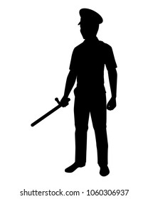 Police with baton silhouette vector