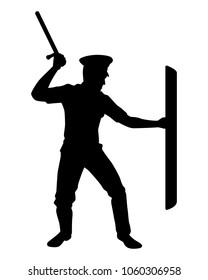 Police with baton silhouette vector