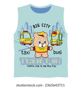 Police bear cartoon traffic car, vector illustration