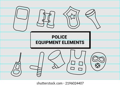 Police black line Cartoon set. Police outline elements. vector illustration of a collection of black line cartoons. Police outline elements are suitable for design language, and symbols.