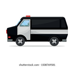 Police black van. Vector illustration on a white background.