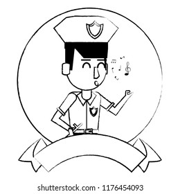 Police and blank ribbon banner sketch