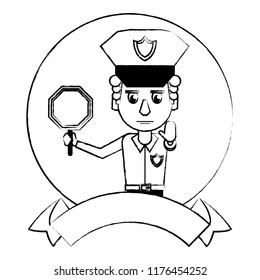 Police and blank ribbon banner sketch