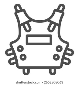 Policial armadura do corpo com alças ícone da linha, conceito da força policial. Gráficos vetoriais. Colete de proteção para homem oficial, sinal de segurança no fundo branco, ícone de estilo de contorno para design móvel ou web