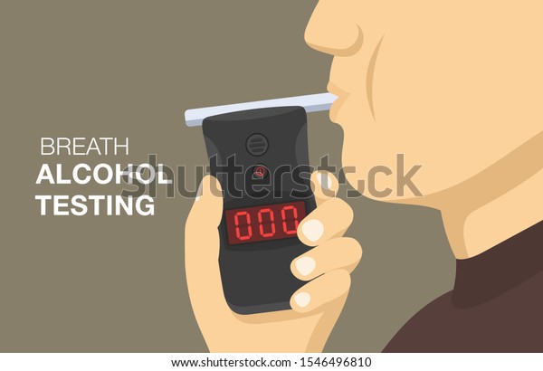 Police breath alcohol testing\
device. Driver blows into a tester. Flat vector\
illustration.