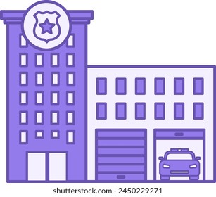 Police Building Color Icon. Vector Icon of City Police Station with Police Car in Garage. Government Institution. Concept of Architecture and Law Enforcement